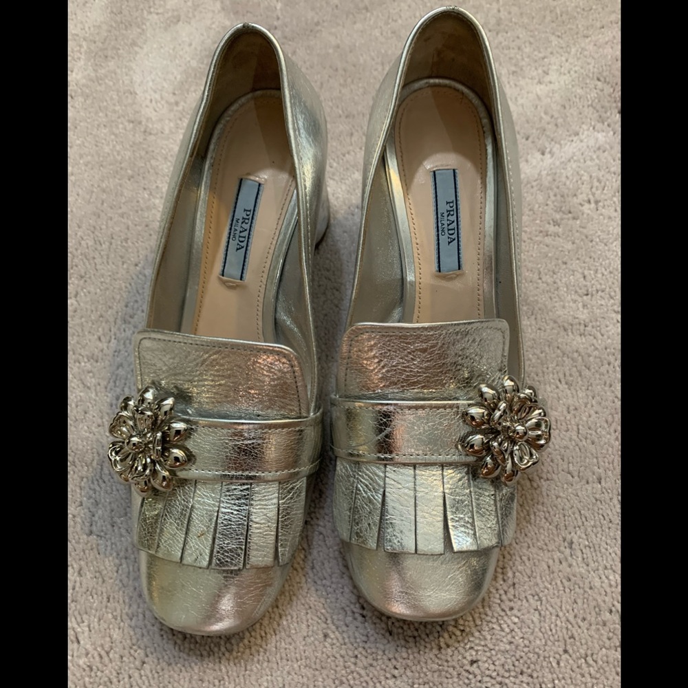 PRADA silver heels Size 36